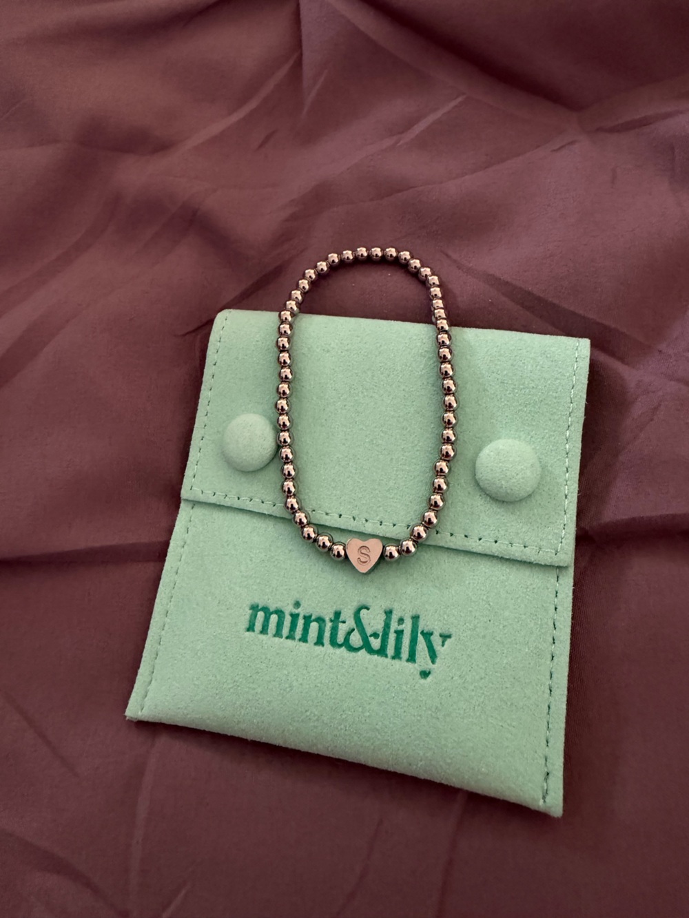 Mint & Lily Silver Beaded Heart Initial S Bracelet 7” NEW